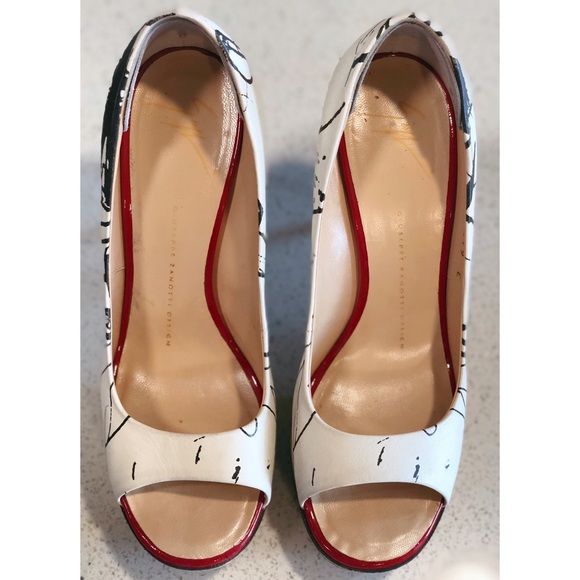 Giuseppe Zanotti White Black Peep Toe Cork SZ 38 8 - Picture 2 of 8